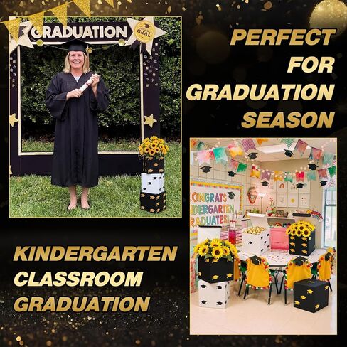 Tinlade 6 Pcs Graduation Box Table Centerpieces 7" Paper Flower Boxes Black Gift Box Table Decor Class of 2026 Congrats Grad Party Supplies for High School College Grad Celebration Party Decoration in Kuwait
