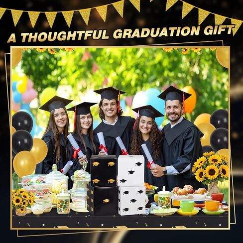 Tinlade 6 Pcs Graduation Box Table Centerpieces 7" Paper Flower Boxes Black Gift Box Table Decor Class of 2026 Congrats Grad Party Supplies for High School College Grad Celebration Party Decoration in Kuwait