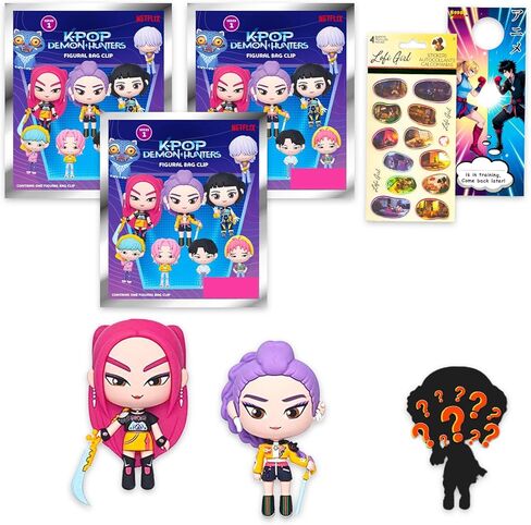 مجموعة هدايا الحفلات من Netflix Kpop Demon Hunters Blind Bag - حزمة مع 3 مشابك حقائب مجسمة تحتوي على ملصقات Huntrix وSaja Boys Plus، المزيد | شخصيات حقيبة Kpop Demon Hunters Blind Bag للأطفال والأولاد والبنات in Kuwait