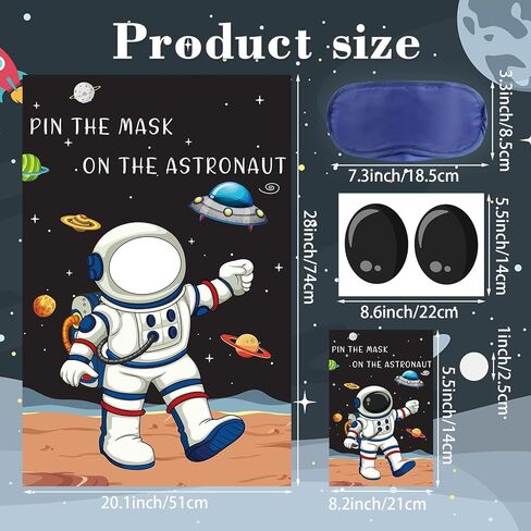 Hxezoc Pin The Mask On The Astronaut Game With 24 Pcs Mask Stickers, Large Astronaut Party Games Poster for Kids Solar System Outer Space Birthday Party School Classroom Carnival Party Supplies in Kuwait