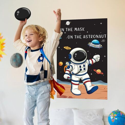 Hxezoc Pin The Mask On The Astronaut Game With 24 Pcs Mask Stickers, Large Astronaut Party Games Poster for Kids Solar System Outer Space Birthday Party School Classroom Carnival Party Supplies in Kuwait