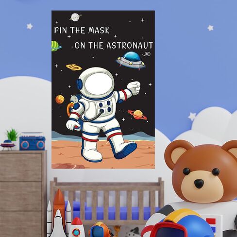 Hxezoc Pin The Mask On The Astronaut Game With 24 Pcs Mask Stickers, Large Astronaut Party Games Poster for Kids Solar System Outer Space Birthday Party School Classroom Carnival Party Supplies in Kuwait