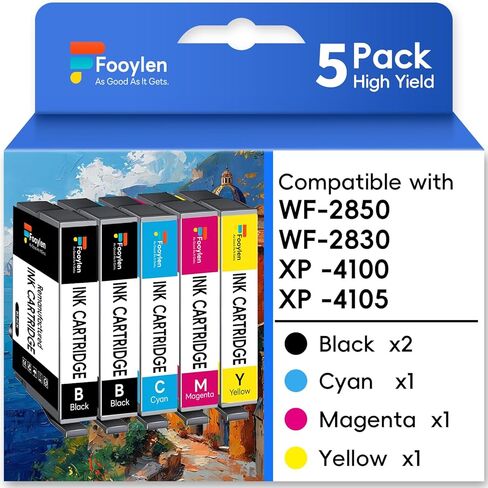 5 عبوات WF2850 WF2830 استبدال خرطوشة الحبر المعاد تصنيعها لإبسون T212XL للقوى العاملة WF-2850 WF-2830 Expression Home XP-4100 XP-4105 (أسود سماوي أصفر أرجواني) in Saudi Arabia