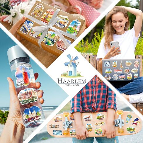 200 PCS Netherlands Travel Stickers, 100 Unique Dutch Landmark Designs, Watercolor Vinyl Decals for Water Bottles, Laptops, Scrapbooks, Journals, Souvenirs in Saudi Arabia