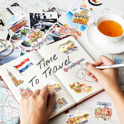 200 PCS Netherlands Travel Stickers, 100 Unique Dutch Landmark Designs, Watercolor Vinyl Decals for Water Bottles, Laptops, Scrapbooks, Journals, Souvenirs in Saudi Arabia