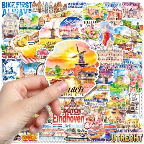 200 PCS Netherlands Travel Stickers, 100 Unique Dutch Landmark Designs, Watercolor Vinyl Decals for Water Bottles, Laptops, Scrapbooks, Journals, Souvenirs in Saudi Arabia