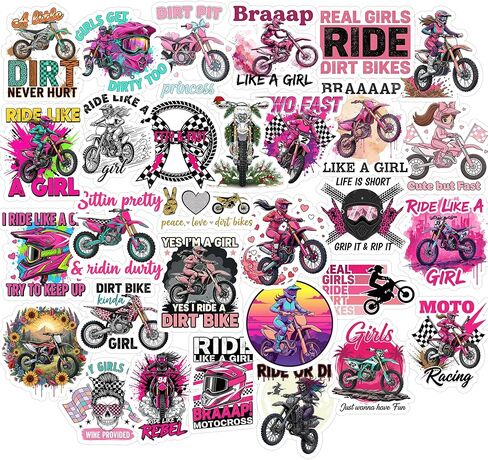 30PCS Dirt Bike Girl Stickers Pack – Waterproof Vinyl Motocross Stickers for Girls with Helmets, Bikes, Quotes for Laptop, Helmet, Dirt Bike, Water Bottle, Journal in Saudi Arabia