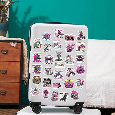 30PCS Dirt Bike Girl Stickers Pack – Waterproof Vinyl Motocross Stickers for Girls with Helmets, Bikes, Quotes for Laptop, Helmet, Dirt Bike, Water Bottle, Journal in Saudi Arabia