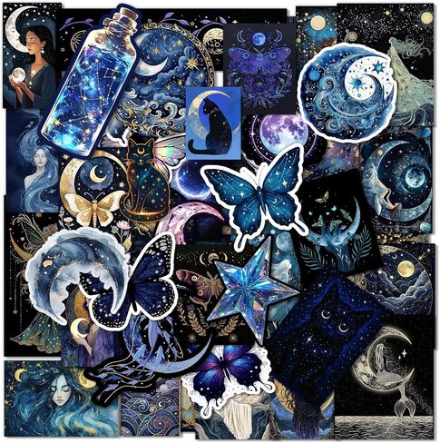 60Pcs Celestial Moon and Star Stickers, Waterproof, Matte Finish, for Journaling, Scrapbooking and Laptop Decoration in Saudi Arabia