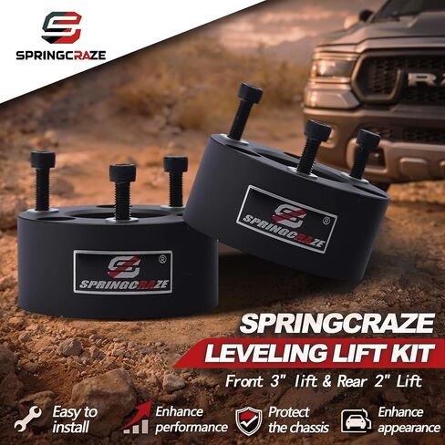 Leveling Lift Kit 3" Front + 2" Rear for 2009-2018 Ram 1500 4WD, Full Lift Kit with 2-4" Rear Shock Extensions,Include Strut Spacers Rear Lift Spacer & Sound Isolator in Saudi Arabia