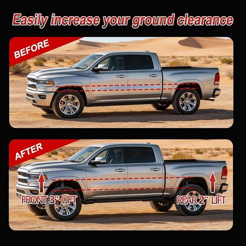 Leveling Lift Kit 3" Front + 2" Rear for 2009-2018 Ram 1500 4WD, Full Lift Kit with 2-4" Rear Shock Extensions,Include Strut Spacers Rear Lift Spacer & Sound Isolator in Saudi Arabia