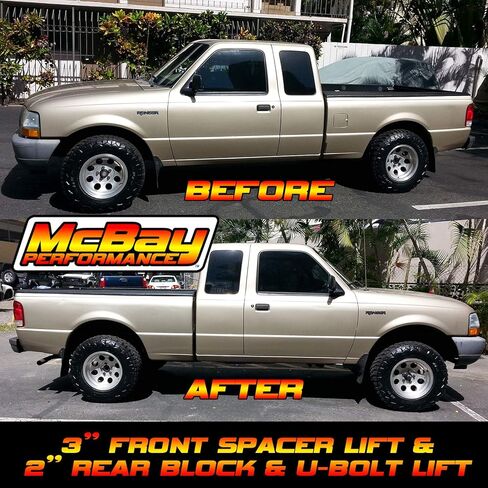 Made in USA 2" Rear Block & U-Bolt Suspension Lift Kit Compatible with Ford 1998-2012 Ranger & Mazda B-Series 2WD Trucks - Steel Blocks in Saudi Arabia