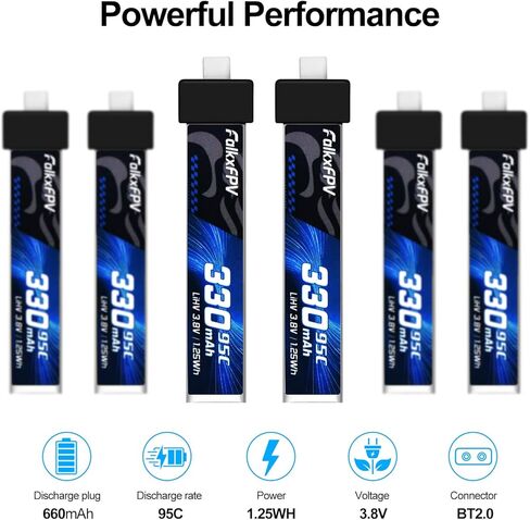Upgrate 6pcs BT2.0 330mAh 1S Battery 3.8V 95C LiHV Battery with BT2.0 Connector for 1S Tiny Whoop Drone Quadcopter Like Air65, Meteor65 Pro, Cetus FPV Kit 1S Brushless Drones in Saudi Arabia