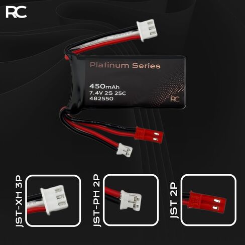 7.4V 450mAh LiPo Battery 2S 25C with JST & PH2.0 Connectors – Rechargeable RC Battery for 1/10 to 1/24 Scale Cars, Trucks, Boats, Drones in Kuwait