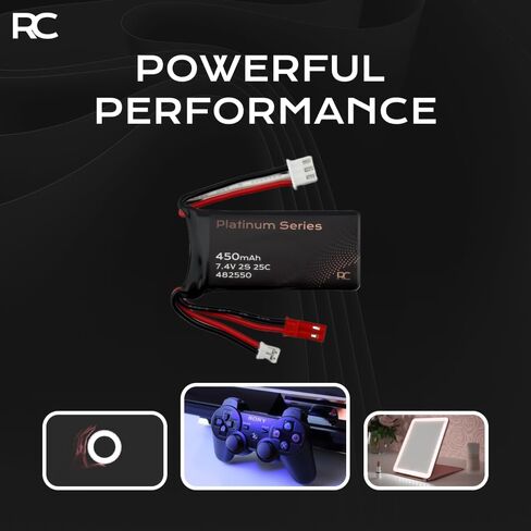 7.4V 450mAh LiPo Battery 2S 25C with JST & PH2.0 Connectors – Rechargeable RC Battery for 1/10 to 1/24 Scale Cars, Trucks, Boats, Drones in Kuwait