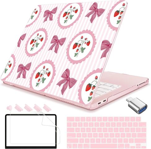 Teryeefi for MacBook Neo 13 inch Case 2026 A3404 (A18 Pro Chip), Plastic Hard Shell Pattern Case with Type C Adapter & Keyboard Cover & Screen Protector, Cherry Blossom in Saudi Arabia