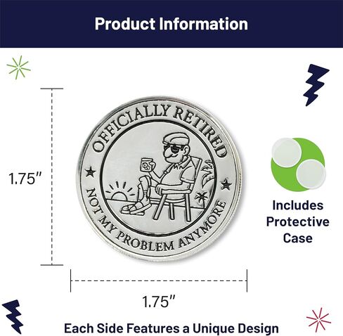 Funny Retirement Challenge Coin – Officially Retired 1.75" Double Sided Novelty Coin w/Case Gag Gift - Retired in Saudi Arabia