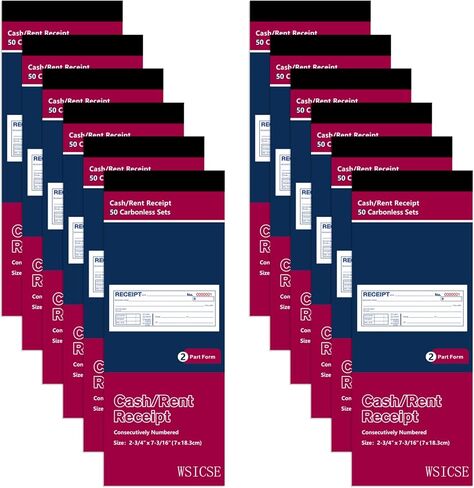 WSICSE 4 Pack Receipt Book with Carbon Copies, Money and Rent Receipt Book 2-Part Carbonless, 2-3/4" x 7-3/16",(White and Yellow) for Small Business,50 Sets per Book in Kuwait