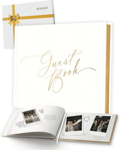 Elegant Guest Book with 100 Blank Pages — White Linen Gold-Foiled Guestbook to Sign for Special Events: Wedding, Baby Shower, Birthday Party — Hardcover Guest Book to Insert Photos & Polaroids in Saudi Arabia