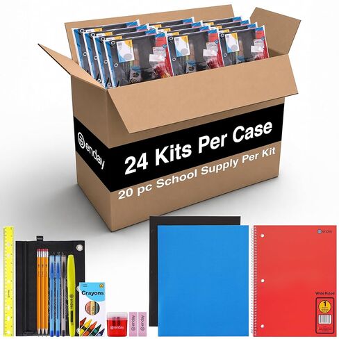 24 Pack Bulk School Supplies for Kids | 22 Piece Back to School Supplies in Each Kit, Premium Quality Kids School Supply for Girls & Boys, Kindergarten, Elementary, K-12 - By Enday in Kuwait