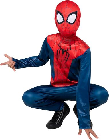 زي الهالوين الرسمي للشباب من MARVEL Spider-Man - بذلة مطبوعة ممتازة مع قناع قماشي قابل للسحب in Kuwait