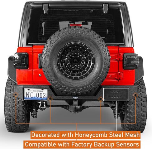 مجموعة المصد الأمامي والخلفي من Hooke Road JL لأبواب 2018-2026 Jeep Wrangler JL JLU 2/4، تتضمن لوحة الونش، ومستقبل وصلة الجر، ومصابيح LED الأمامية/الخلفية وحلقات D (فولاذ أسود) in Kuwait