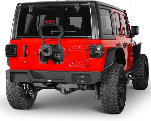 مجموعة المصد الأمامي والخلفي من Hooke Road JL لأبواب 2018-2026 Jeep Wrangler JL JLU 2/4، تتضمن لوحة الونش، ومستقبل وصلة الجر، ومصابيح LED الأمامية/الخلفية وحلقات D (فولاذ أسود) in Kuwait
