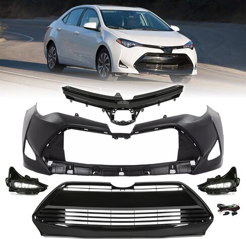 Front Upper & Lower Bumper Grille & Front Bumper Cover & Fog Lights Set Fit For 2017 2018 2019 Toyota Corolla LE XLE CE Front Body Bumper Kit Replacement in Kuwait