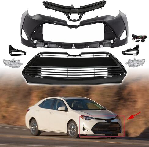 Front Upper & Lower Bumper Grille & Front Bumper Cover & Fog Lights Set Fit For 2017 2018 2019 Toyota Corolla LE XLE CE Front Body Bumper Kit Replacement in Kuwait