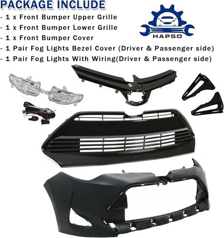 Front Upper & Lower Bumper Grille & Front Bumper Cover & Fog Lights Set Fit For 2017 2018 2019 Toyota Corolla LE XLE CE Front Body Bumper Kit Replacement in Kuwait