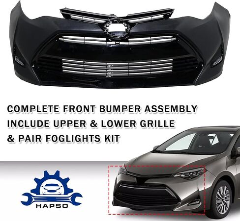 Front Upper & Lower Bumper Grille & Front Bumper Cover & Fog Lights Set Fit For 2017 2018 2019 Toyota Corolla LE XLE CE Front Body Bumper Kit Replacement in Kuwait