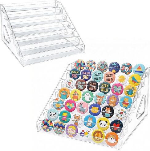 Button Display Case 7-Tier Clear Acrylic Button Pin Display Stand with Anti-Spill Rails, Badge Organizer for Badges, Glasses, Essential Oils, Cards & Cosmetics（2PACK） in Saudi Arabia