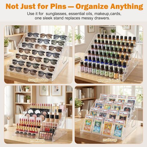 Button Display Case 7-Tier Clear Acrylic Button Pin Display Stand with Anti-Spill Rails, Badge Organizer for Badges, Glasses, Essential Oils, Cards & Cosmetics（2PACK） in Saudi Arabia