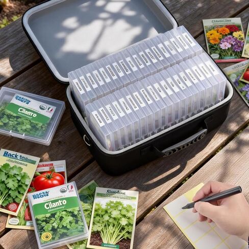 Boobowl 36 Slots Seed Storage Organizer, Hard Shell Seed Holder with Labels, Dry Storage Container for Garden Vegetable Seeds, Sturdy Carrying Bag with Handle and Shoulder Strap (Box Only) in Kuwait