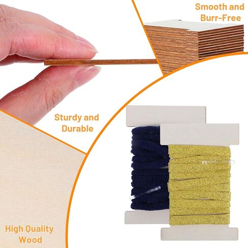 192 Pcs Ribbon Storage Organizer Set with 96 Wooden Spools and 96 U-Shape Folding Clips, Flat Thread Bobbins Holder for Sewing Embroidery Floss Yarn Craft Supplies in Saudi Arabia