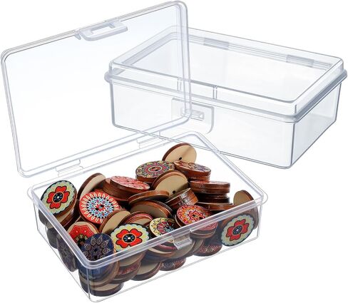 2PCS Small Plastic Storage Containers with Lids, Bead Storage Containers Rectangle Clear Plastic Box for Jewelry, Game Pieces and Crafts Items (3.86 X 2.68 X 1.30in) in Kuwait