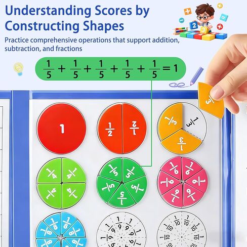 Magnetic Fraction Playbook with Tiles & Circles, Whiteboard Ready Fraction Manipulatives Kit, Montessori Math Tools for Kids Ages 6-10, Classroom & Homeschool Supplies with Wipe Clean Activity Cards in Saudi Arabia