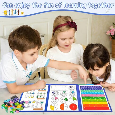 Magnetic Fraction Playbook with Tiles & Circles, Whiteboard Ready Fraction Manipulatives Kit, Montessori Math Tools for Kids Ages 6-10, Classroom & Homeschool Supplies with Wipe Clean Activity Cards in Saudi Arabia