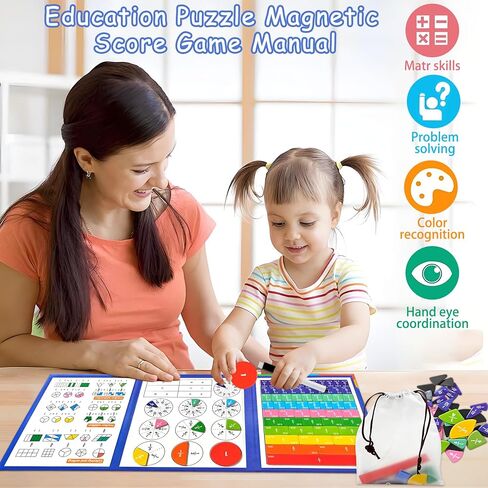 Magnetic Fraction Playbook with Tiles & Circles, Whiteboard Ready Fraction Manipulatives Kit, Montessori Math Tools for Kids Ages 6-10, Classroom & Homeschool Supplies with Wipe Clean Activity Cards in Saudi Arabia