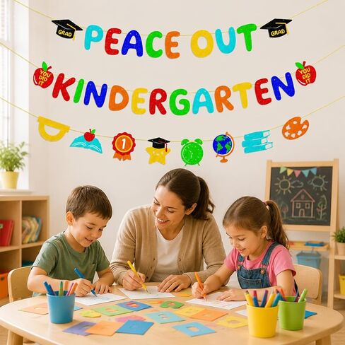 Preschool Graduation Banner, NO-DIY Glittery Next Stop Kindergarten Decor for Prek Grad Party Supplies in Saudi Arabia