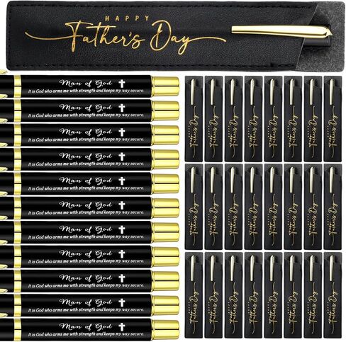 Sayglossy 25 Sets Fathers Day Christian Gifts for Men, Man of God Bible Verse Pens with Leather Pen Holder Sleeve, Inspirational Religious Ballpoint Pens for Dad Church Office Faith Based Gifts in Kuwait
