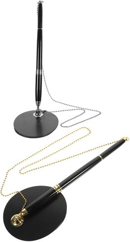 Luxshiny Secure Counter Pen Set with Adhesive Chain and Retractable Holder 0.5mm Black Ink Ballpoint Pens for Office Reception Desk Guest Sign-in and Wedding Use in Kuwait