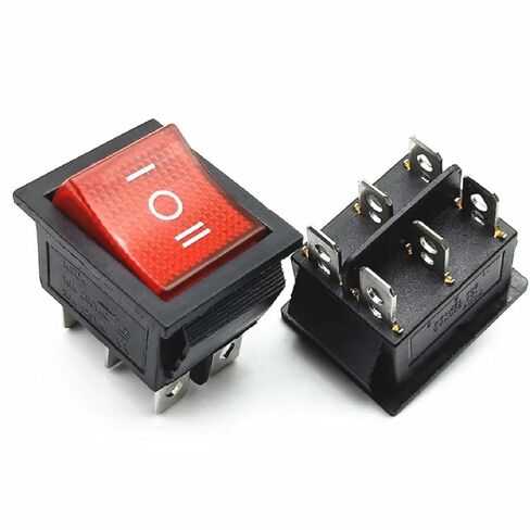 مفتاح الروك KCD4، 3 أوضاع تشغيل وإيقاف، مفتاح طاقة مضيء، 6 Pin DPDT، 16A 250VAC 20A 125VAC، أسود مع ضوء (أصفر) in Kuwait
