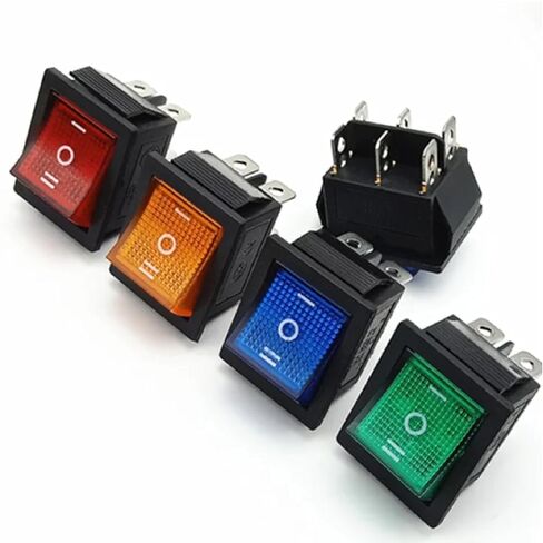 مفتاح الروك KCD4، 3 أوضاع تشغيل وإيقاف، مفتاح طاقة مضيء، 6 Pin DPDT، 16A 250VAC 20A 125VAC، أسود مع ضوء (أصفر) in Kuwait
