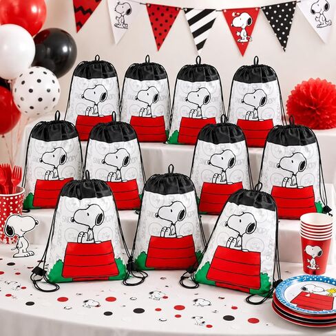 Snoopy Party Favor Bags Set - Bundle with 12 Peanuts Drawstring Bags for Kids Plus Tattoos, More | Snoopy Birthday Party Supplies Pack in Kuwait