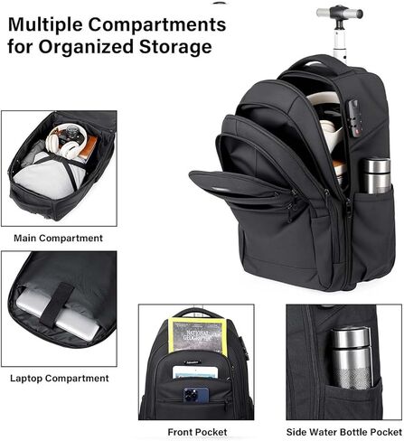 Rolling Backpack, 17 inch Laptop Backpack with Wheels Combination Lock, Carry on Luggage Business Bag, Travel Roller Backpack in Saudi Arabia