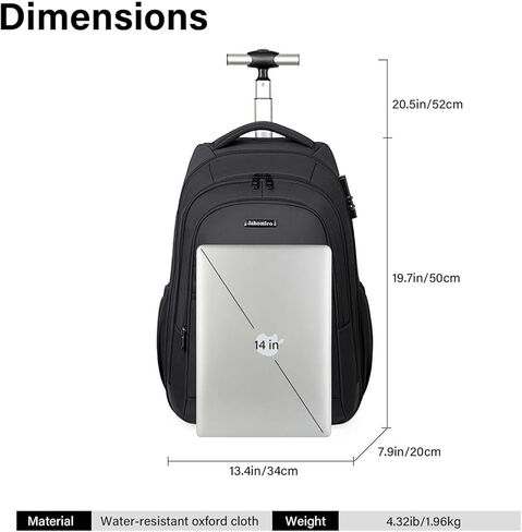 Rolling Backpack, 17 inch Laptop Backpack with Wheels Combination Lock, Carry on Luggage Business Bag, Travel Roller Backpack in Saudi Arabia