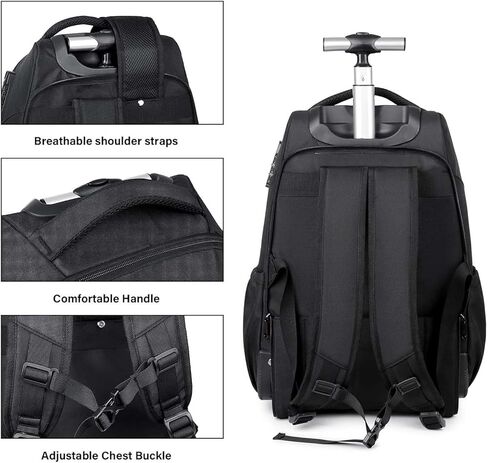Rolling Backpack, 17 inch Laptop Backpack with Wheels Combination Lock, Carry on Luggage Business Bag, Travel Roller Backpack in Saudi Arabia