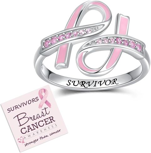 Sterling Silver Breast Cancer Awareness Rings Pink Ribbon Ring for Women Jewelry Strength Gifts for Cancers Survivor in Saudi Arabia