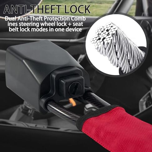 Car Steering Wheel Lock - Anti Theft Device, Max 17 Inch Length, Strengthened Steel Wire, 3 Keys Included, Small and Light-Weight, Fit Most Vehicle, SUV, Golf Cart 2 Pack (Black Red) in Saudi Arabia